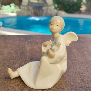 NAO By Lladro Angel Cherub Playing Harp Impressed Stamp Etched Markings